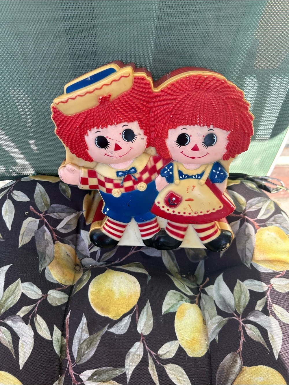 Red Raggedy Dolls Raggedy Ann and Andy Pair Coin Bank For Display
